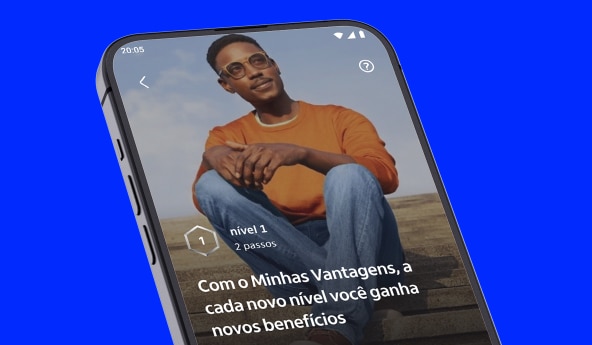 Ilustração de um celular com o aplicativo Itaú Uniclass aberto e na tela um rapaz.