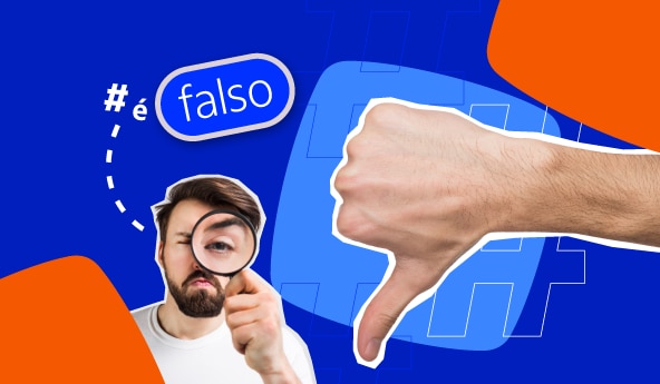 Uma mão com sinal negativo representando fake news, ou notícias falsas, principal foco de combate do canal #ÉFake.