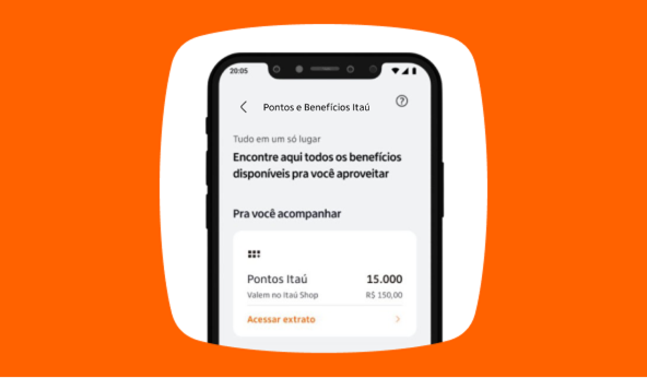 Aplicativo Itaú berto na parte de Pontos e Benefícios Itaú