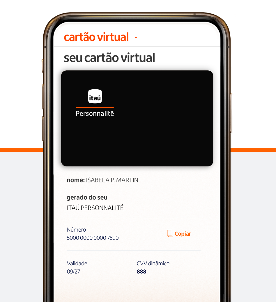 celular com a tela do cartão virtual